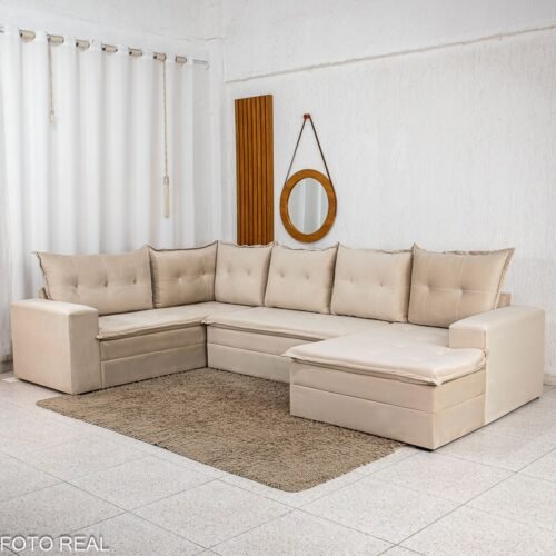Sofá de Canto Atalanta 3.20 m Chaise Lado Esquerdo Veludo Bege 209/03
