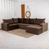 Sofá de Canto Atalanta 3.20 m Chaise Lado Esquerdo Veludo Marrom 204/06