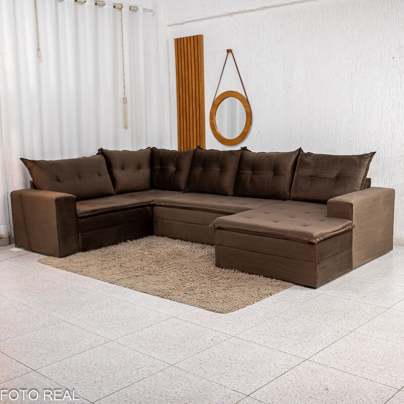 Sofá de Canto Atalanta 3.20 m Chaise Lado Esquerdo Veludo Marrom 204/06