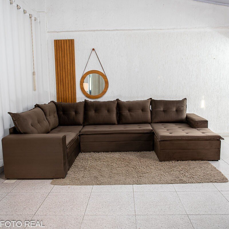 Sofá de Canto Atalanta 3.20 m Chaise Lado Esquerdo Veludo Marrom 204/06 - Imagem 3