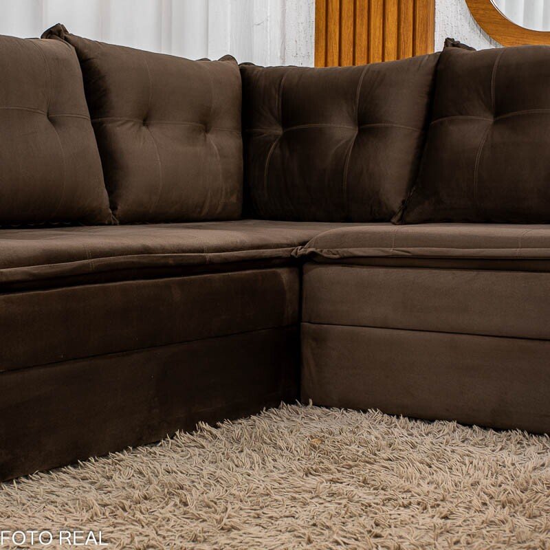Sofá de Canto Atalanta 3.20 m Chaise Lado Esquerdo Veludo Marrom 204/06 - Imagem 4