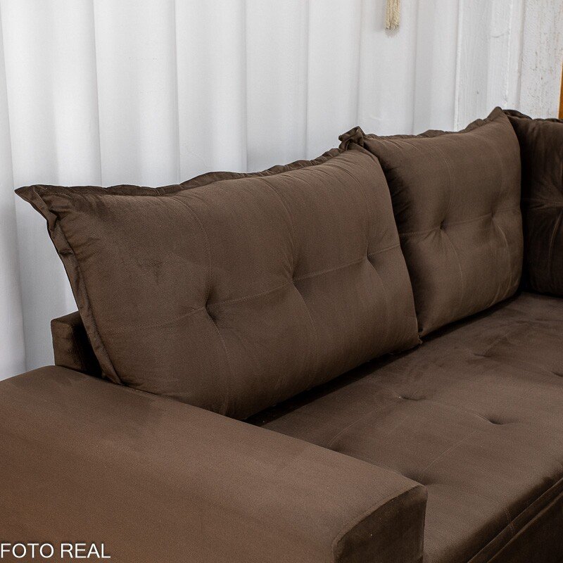 Sofá de Canto Atalanta 3.20 m Chaise Lado Esquerdo Veludo Marrom 204/06 - Imagem 5