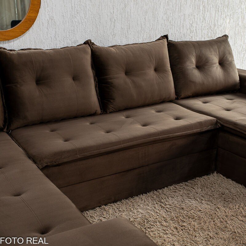 Sofá de Canto Atalanta 3.20 m Chaise Lado Esquerdo Veludo Marrom 204/06 - Imagem 6