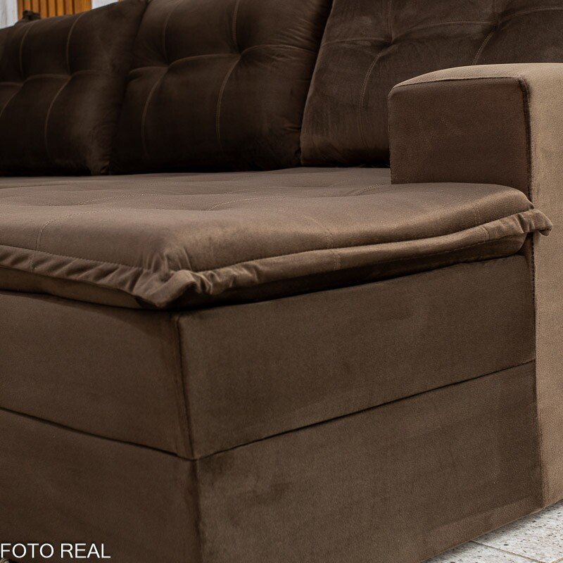 Sofá de Canto Atalanta 3.20 m Chaise Lado Esquerdo Veludo Marrom 204/06 - Imagem 7