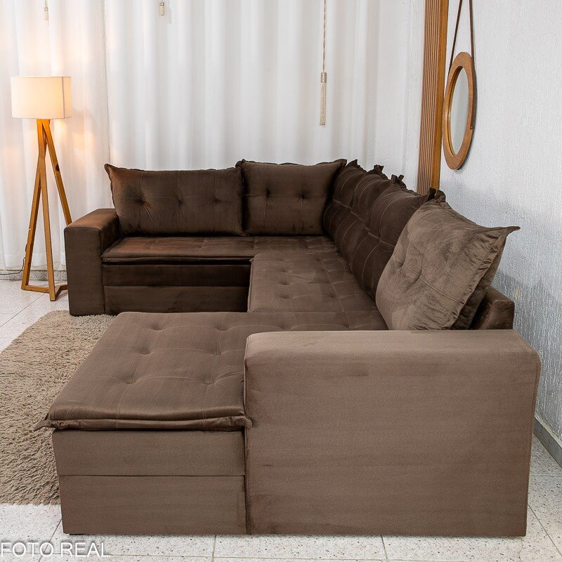 Sofá de Canto Atalanta 3.20 m Chaise Lado Esquerdo Veludo Marrom 204/06 - Imagem 8