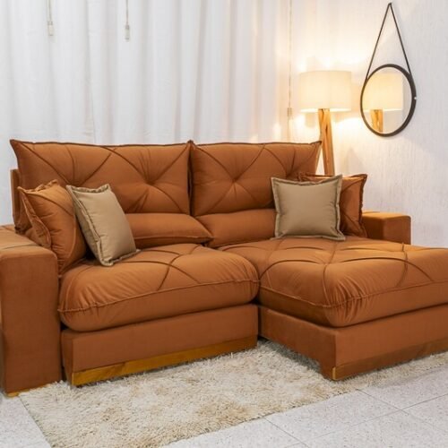 Sofá Retrátil Reclinável Gran Bello 2,50m Veludo Terracota 24 - Molas Ensacadas