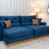 Sofá Retrátil Reclinável Gran Bello 2,90m Veludo Azul - Molas Ensacadas
