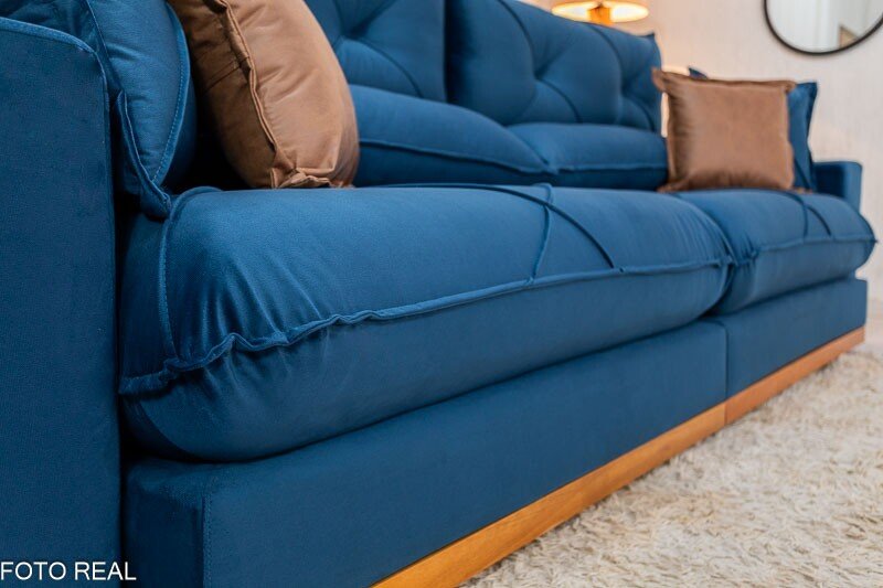 Sofá Retrátil Reclinável Gran Bello 2,90m Veludo Azul - Molas Ensacadas - Imagem 7