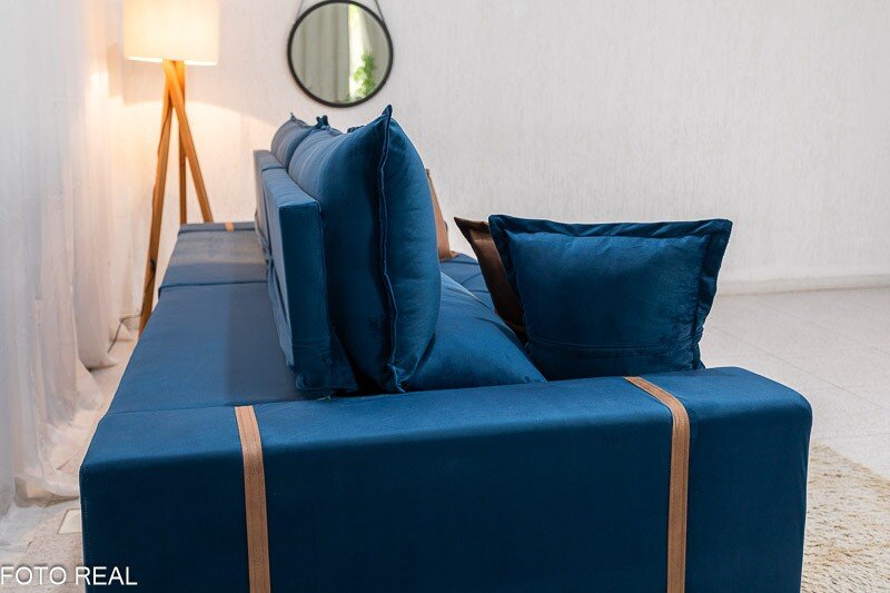 Sofá Retrátil Reclinável Gran Bello 2,90m Veludo Azul - Molas Ensacadas - Imagem 8