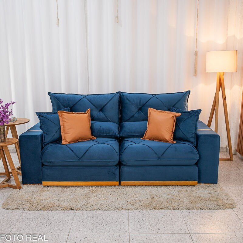 Sofá Retrátil Reclinável Gran Bello 2,30m Veludo Azul 03 - Molas Ensacadas - Imagem 5