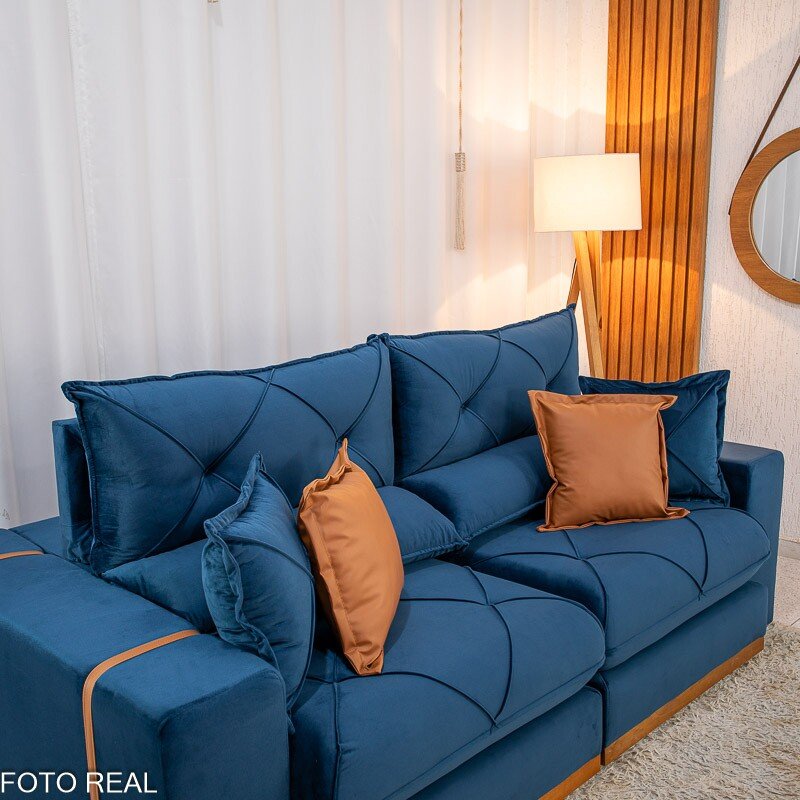 Sofá Retrátil Reclinável Gran Bello 2,30m Veludo Azul 03 - Molas Ensacadas - Imagem 6
