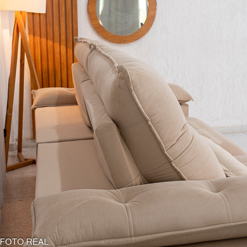 Sofá Retrátil Reclinável Ibis 2,50m Veludo Bege 827 - D33 e Molas Ensacadas - Imagem 10