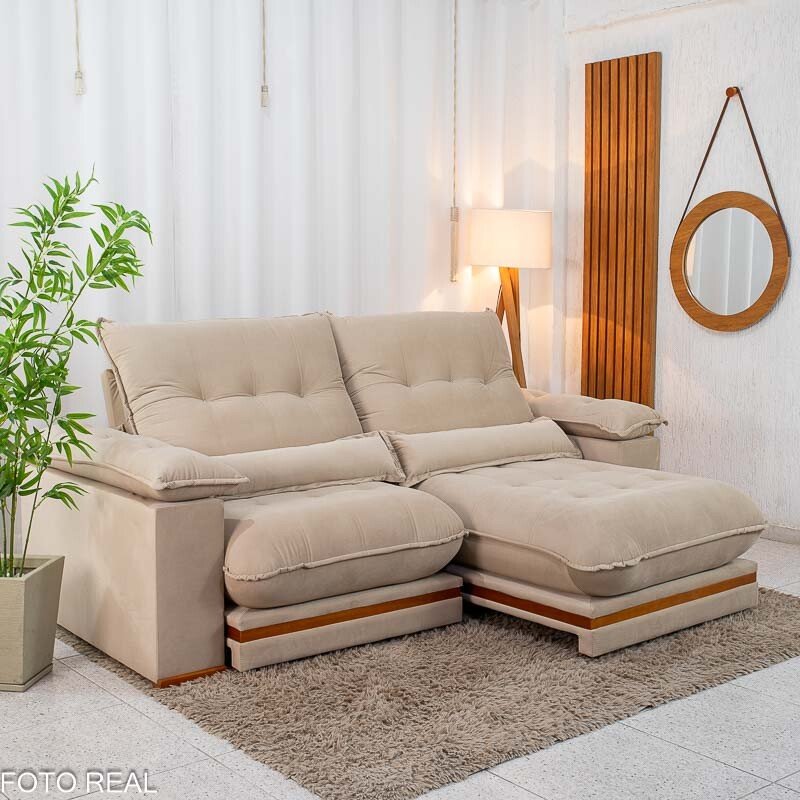 Sofá Retrátil Reclinável Ibis 2,50m Veludo Bege 827 - D33 e Molas Ensacadas - Imagem 5