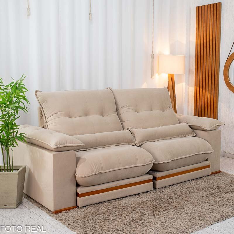 Sofá Retrátil Reclinável Ibis 2,50m Veludo Bege 827 - D33 e Molas Ensacadas - Imagem 6