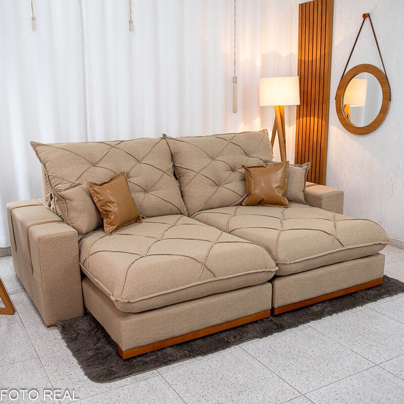 Sofá Retrátil Reclinável Malibu 2,50m Linho Bege 1006 - D33 e Molas Ensacadas - Imagem 3