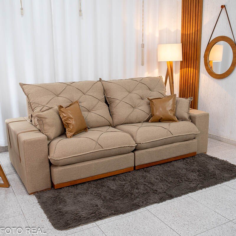 Sofá Retrátil Reclinável Malibu 2,50m Linho Bege 1006 - D33 e Molas Ensacadas - Imagem 4
