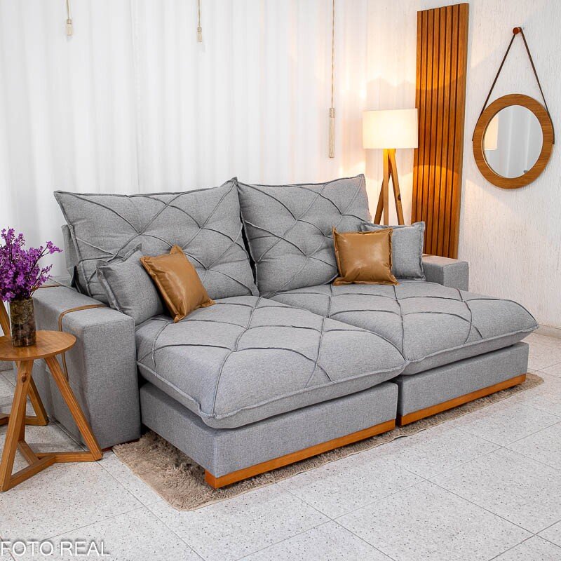 Sofá Retrátil Reclinável Malibu 2,50m Linho Cinza 1008 - D33 e Molas Ensacadas