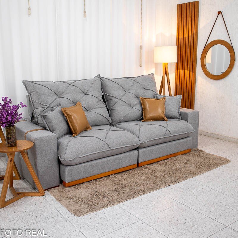 Sofá Retrátil Reclinável Malibu 2,50m Linho Cinza 1008 - D33 e Molas Ensacadas - Imagem 3