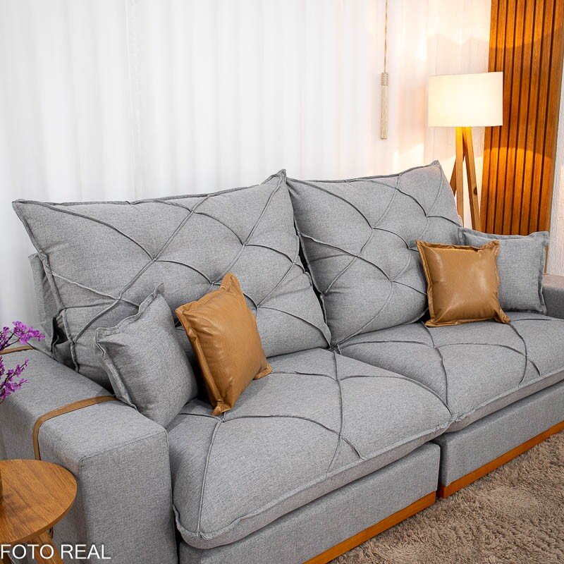 Sofá Retrátil Reclinável Malibu 2,50m Linho Cinza 1008 - D33 e Molas Ensacadas - Imagem 6