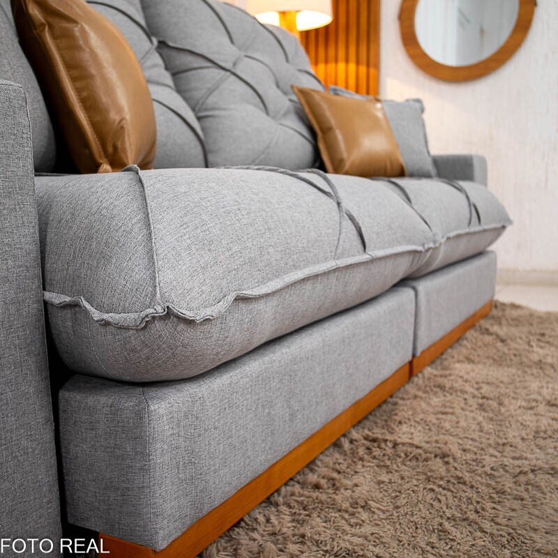 Sofá Retrátil Reclinável Malibu 2,50m Linho Cinza 1008 - D33 e Molas Ensacadas - Imagem 7