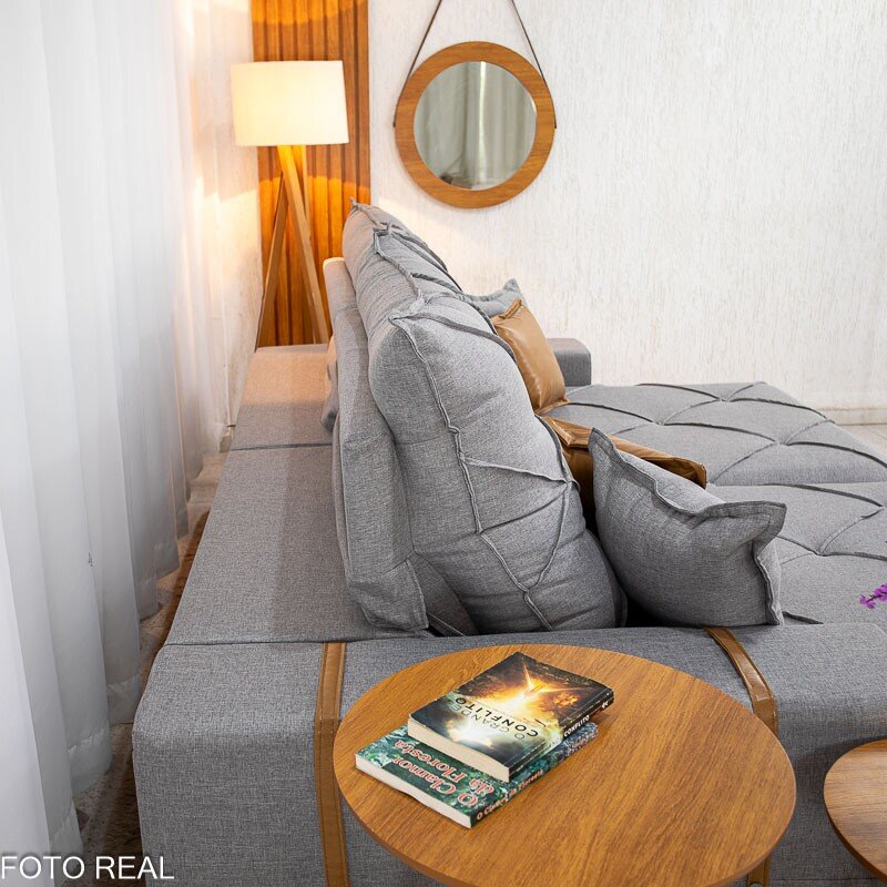 Sofá Retrátil Reclinável Malibu 2,50m Linho Cinza 1008 - D33 e Molas Ensacadas - Imagem 8