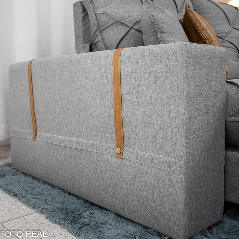 Sofá Retrátil Reclinável Malibu 2,50m Linho Cinza 1008 - D33 e Molas Ensacadas - Imagem 9