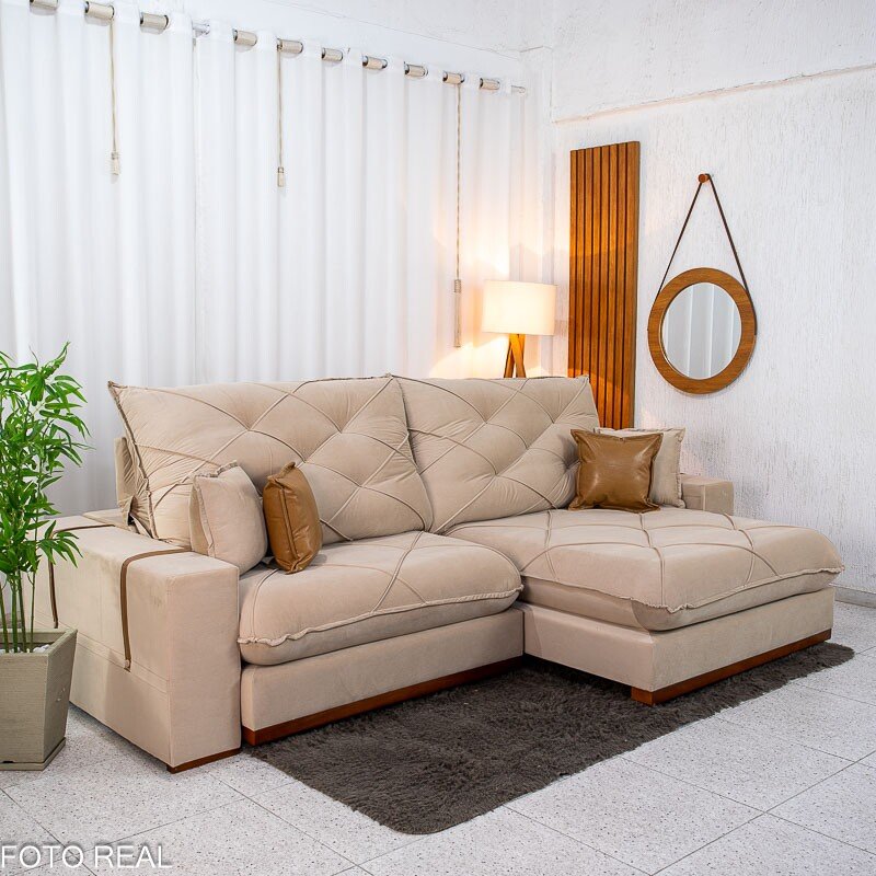 Sofá Retrátil Reclinável Malibu 2,90m Veludo Bege 827 - D33 e Molas Ensacadas - Imagem 3