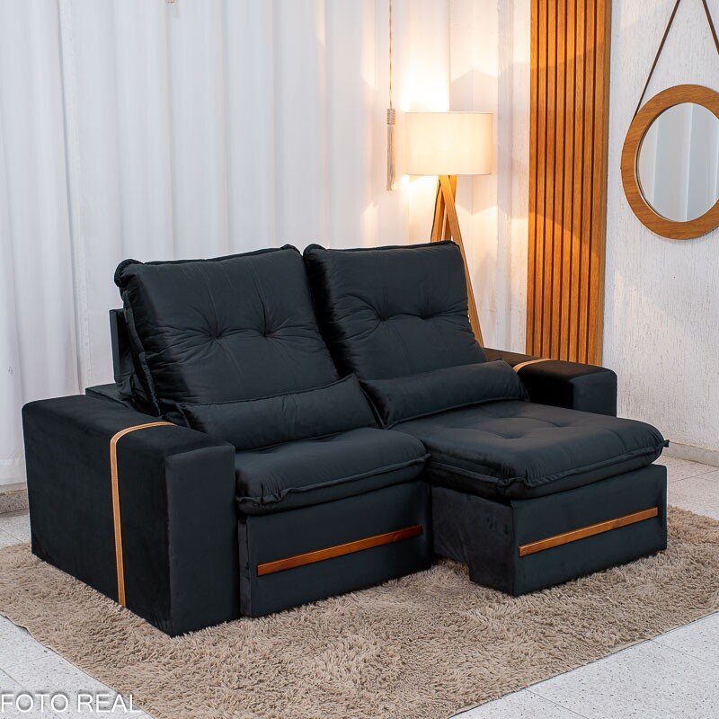 Sofá Retrátil Reclinável Montreal 1,90m Veludo Preto - D33 - Imagem 3