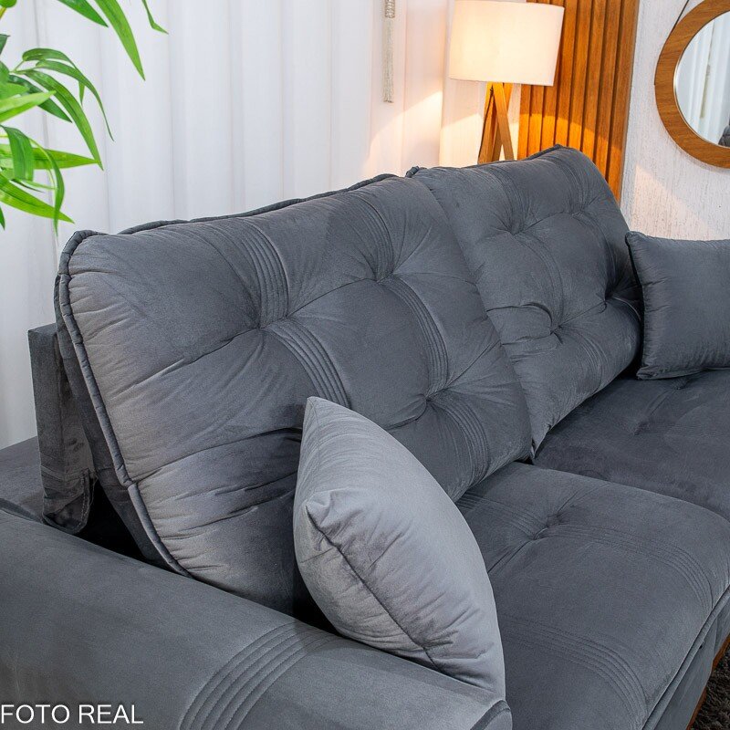 Sofá Retrátil Reclinável Ruah 2,50m Veludo Chumbo 4053 - Molas Ensacadas - Imagem 7