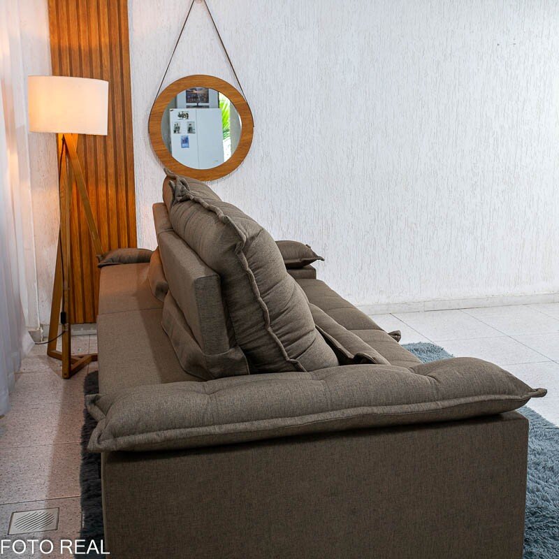 Sofá Retrátil Reclinável Zara 2,50m Linho Marrom 1007 - Molas Ensacadas - Imagem 10