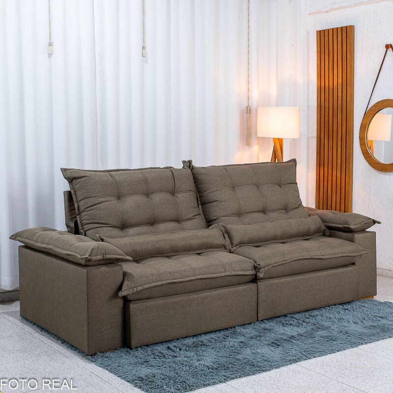 Sofá Retrátil Reclinável Zara 2,50m Linho Marrom 1007 - Molas Ensacadas - Imagem 3