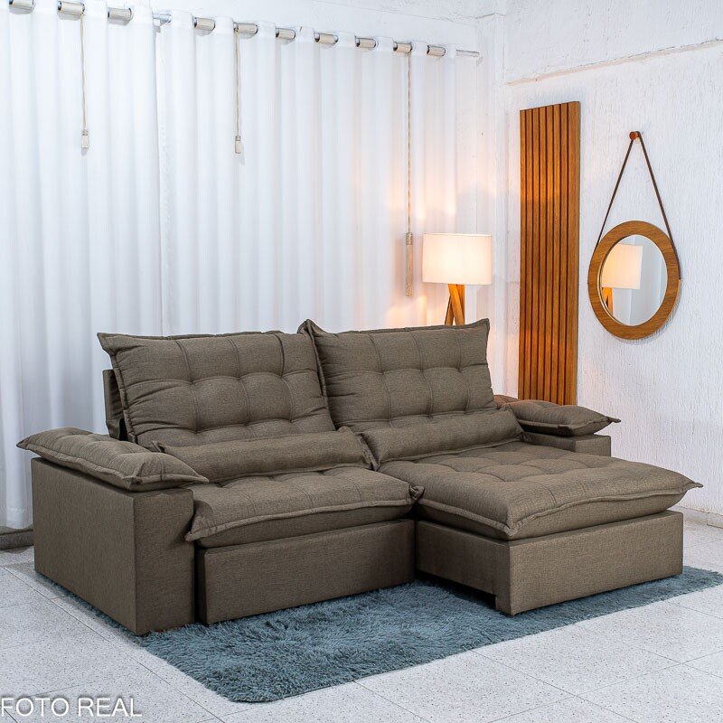 Sofá Retrátil Reclinável Zara 2,50m Linho Marrom 1007 - Molas Ensacadas - Imagem 4