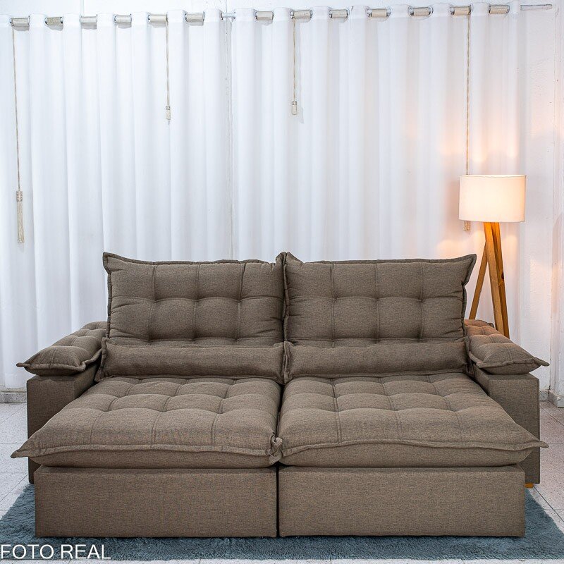 Sofá Retrátil Reclinável Zara 2,50m Linho Marrom 1007 - Molas Ensacadas - Imagem 5