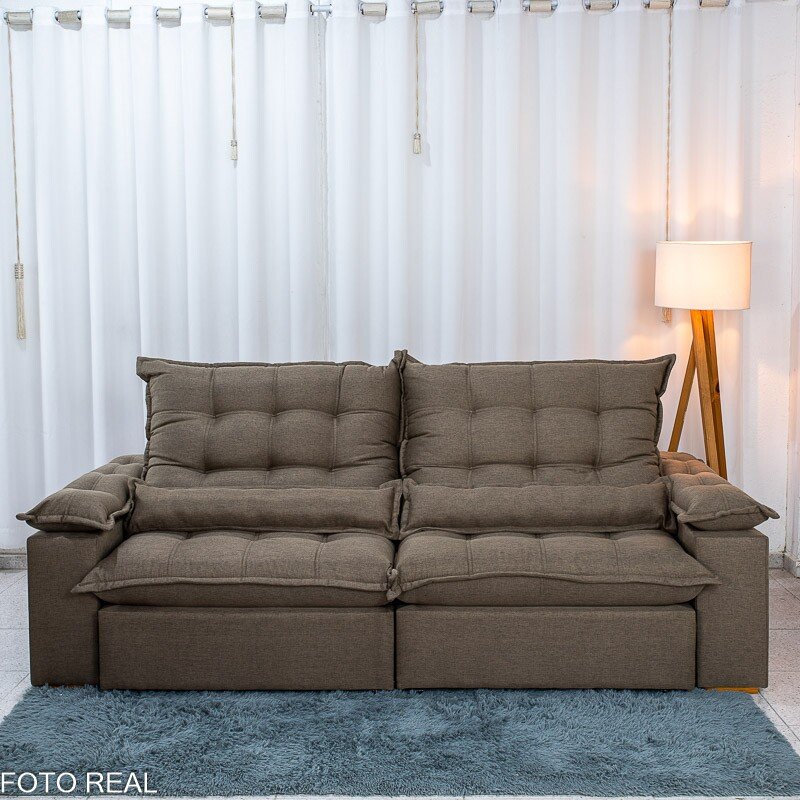 Sofá Retrátil Reclinável Zara 2,50m Linho Marrom 1007 - Molas Ensacadas - Imagem 6