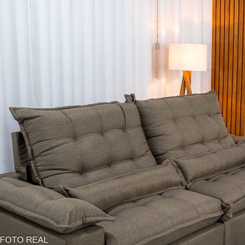 Sofá Retrátil Reclinável Zara 2,50m Linho Marrom 1007 - Molas Ensacadas - Imagem 7