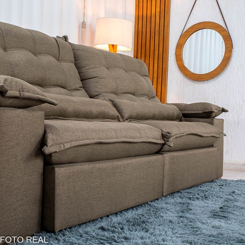 Sofá Retrátil Reclinável Zara 2,50m Linho Marrom 1007 - Molas Ensacadas - Imagem 8