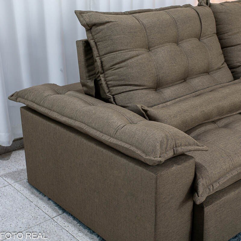 Sofá Retrátil Reclinável Zara 2,50m Linho Marrom 1007 - Molas Ensacadas - Imagem 9